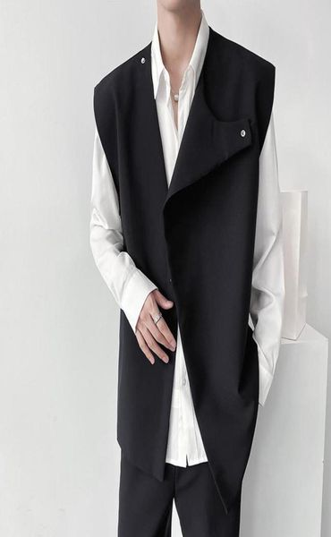 

men039s vests asymmetric design in autumn round neck loose medium and long vest coat hairdresser light luxury high sense men8296663, Black;white