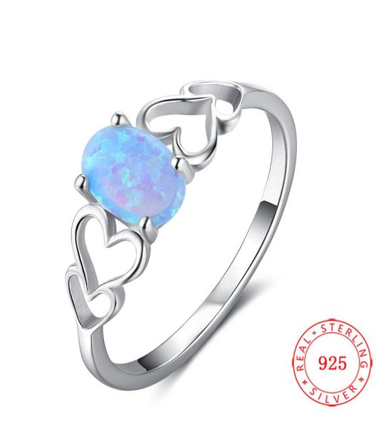 

100 925 sterling silver classic heart shape blue opal gemstone ring women fine jewelry whole valentine039s day present eng5360213