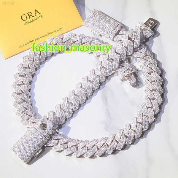 

popular heavy cuban chain 4 rows 20mm width 925 sterling silver moissanite diamond hip hop necklace cuban link chain bracelet