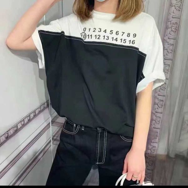 

designer t shirt high version patchwork number letter short sleeved loose fitting men's and women's t-shirt, White;black