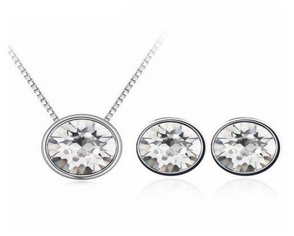 

crystals from rovski round pendant necklace stud earrings set for women 2018 jewelry set mother's gift8355119, Silver