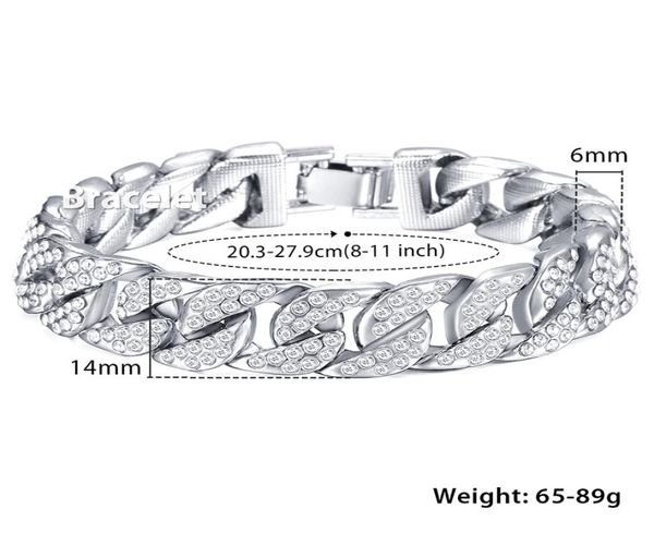 

14mm hip hop miami curb cuban bracelet for men gold silver iced out paved rhinestones rapper big bracelet jewelry 811inch5939861, Golden;silver