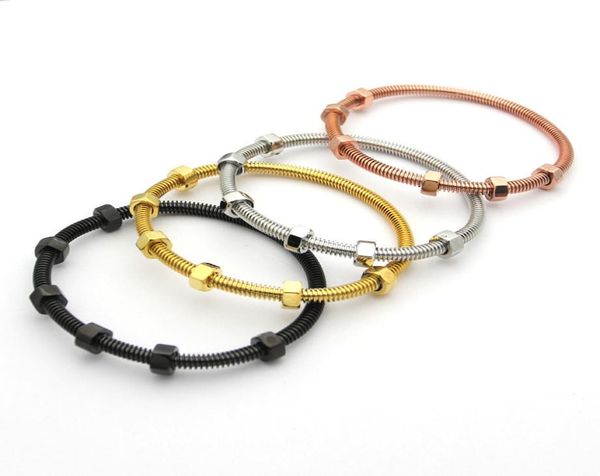 

fashion screw love bracelet titanium steel bangles men with 6 screw thread steel rose gold charm bracelets for women and love jewe5626381, Golden;silver