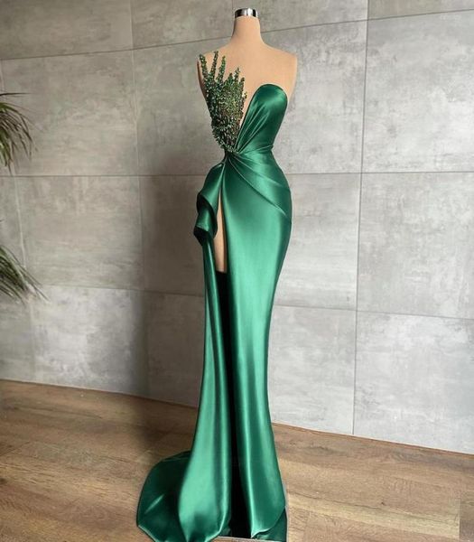 

party dresses green evening 2022 sweetheart lace beaded long satin formal dress pleat side split zipper simple prom gowns9917466, White;black