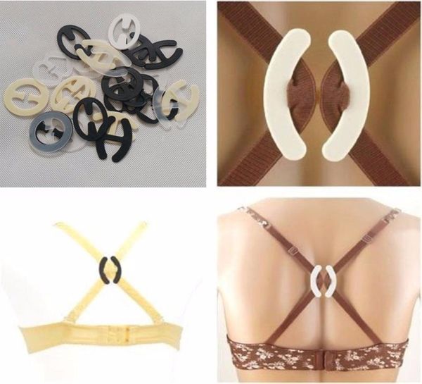 

wedding plastic bra strap clip cleavage control shadowshaped nonslip buckle underwear accessories three colors 500pcslot drop s6007591, Black;white