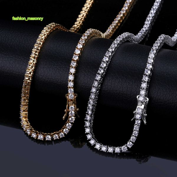 

3mm iced out bling zircon 1 row tennis chain necklace men hip hop jewelry gold silver rose gold charms, Black