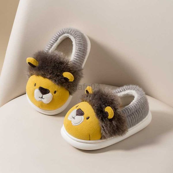 

slipper winter kids baby girls slippers home cotton shoes cute cartoon lion boys warm soft bottom indoor slippers children l0831, Black;grey