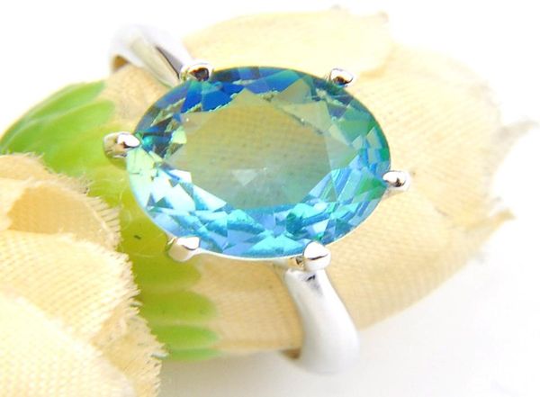 

6 pcslot valentine gift round blue bi colored tourmaline gemstone 925 sterling silver plated women wedding ring jewelry6694949, Golden;silver