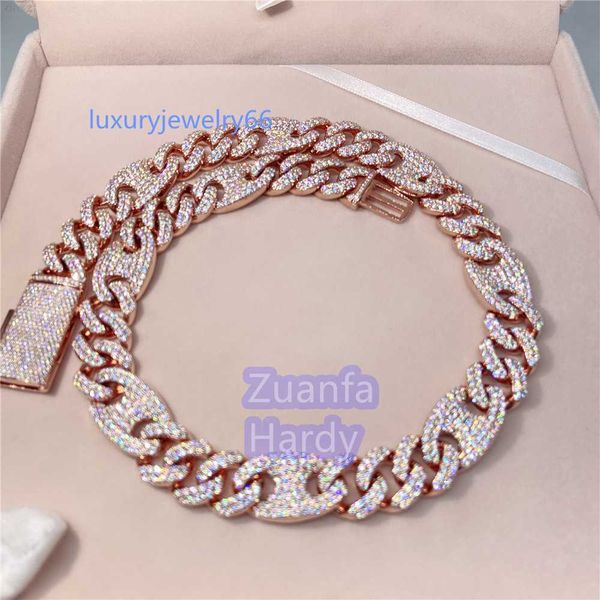 

luxury 15mm necklace hip hop bling diamond iced out rose gold plated vvs moissanite cuban chain, Silver