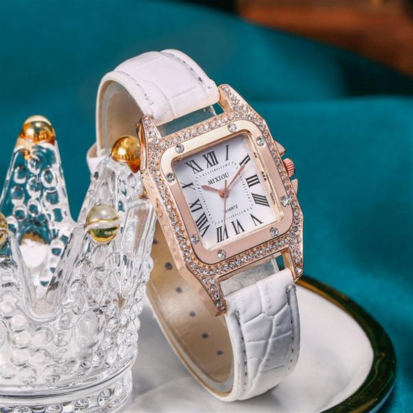 

mixiou 2021 crystal diamond square smart womens watch colorful leather strap quartz ladies wrist watches direct s elegant deli302z, Slivery;brown
