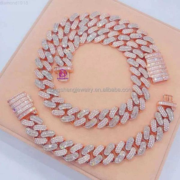 

iced out jewelry hip hop style 18mm s925 with vvs moissanite diamond pass diamond test two tone cuban link chain, Silver