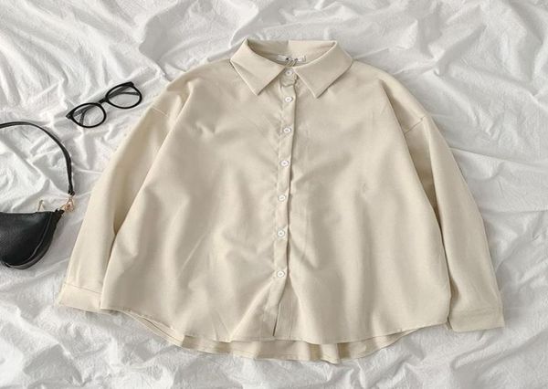 

spring autumn thick shirt women039s fashion polo collar loose oversize blouses vintage long sleeve single breasted female 5956475, White