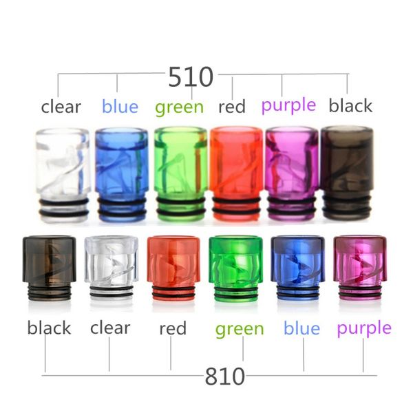 

1pcs drip tip 510 810 acrylic inner spiral mtl multicolor mouthpiece straw joint