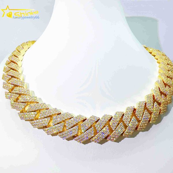 

large size cuban necklace iced out hip hop 20mm 20inches vvs lab diamond cuban link chain gold plated, Silver