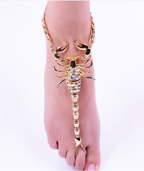 

scorpion anklets boho women crystal ankle bracelet unique foot chain gold tone beach barefoot sandals4807105, Red;blue