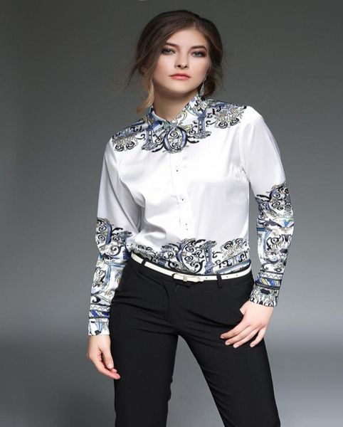 

spring summer fall runway floral baroque print collar long sleeve button front womens ladies casual office ol party shirts bl1997199, White