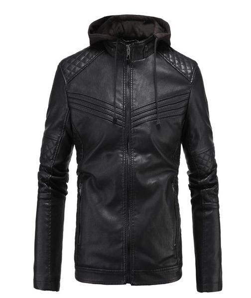 

2019 new leather jacket male motorcycle jacket hat faux leather men biker brand pu outerwear7212195, Black