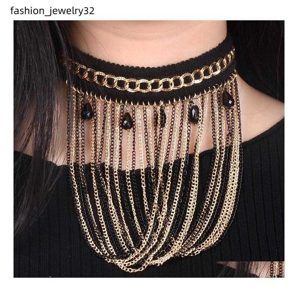 

chokers pearls necklaces pendants beads long chain tassel choker collar statement pendant chunky gothic jewelry drop delivery dhveb, Golden;silver