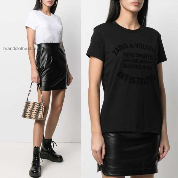 

zadig voltaire 23ss designer t shirt letter zv women's t-shirts cotton classic letter print flocking solid black cotton white short sle