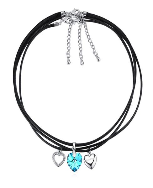 

new arrival 8 colors fashionable leather rope jewelry black choker necklace set with rovski elements crystal hearts gift9116494, Golden;silver