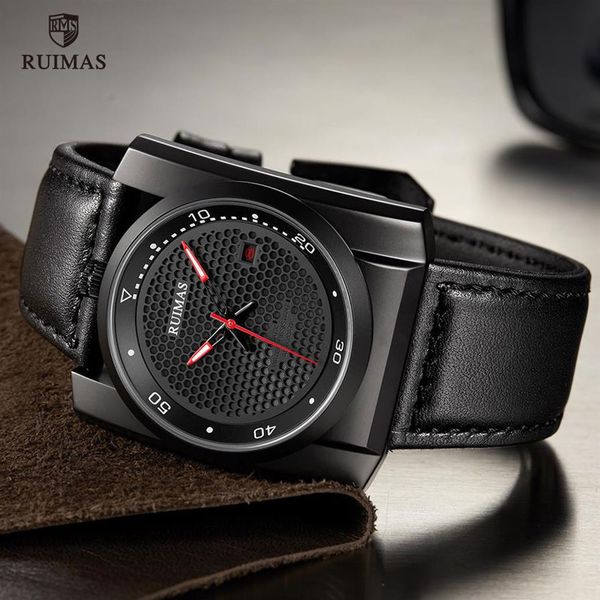 

ruimas luxury automatic watches men square dial analogue mechanical watch black leather wristwatch relogios masculino clock 67753103, Slivery;brown