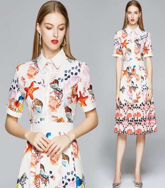 

spring summer fall autumn runway vintage marine animals print collar short sleeve button front women ladies casual party aline mi6575049, Black;gray