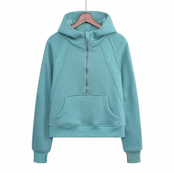 

terry design yoga scuba hoodie womens plus velvet thickening jackets sweater half zipper pocket hoodies outdoor leisure sweatshirts gym clot, Black;brown