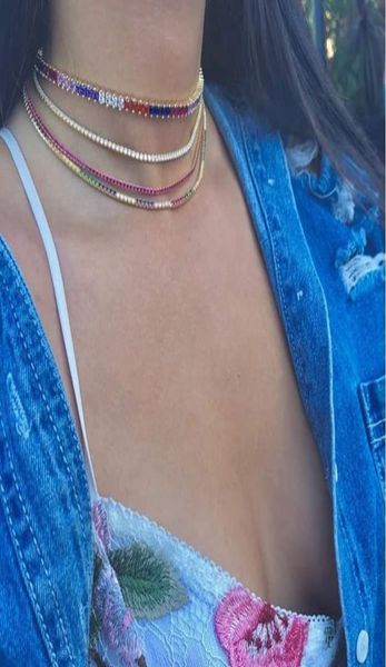 

sparking rainbow cz tennis chain chocker necklace with aaa cz fashion personality women collar jewellery bijoux femme v1911294991034, Silver