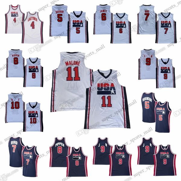 

custom kids women 1992 retro basketball jerseys 7 bird 5 robinson 10 drexler 8 pippen 11 malone 12 stockton 4 laettner stitched jersey any n, Black;red