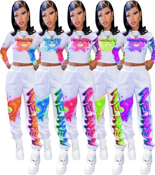 

2021 women two piece tracksuit set letter print long sleeve t shirt pants sports suit ladies jogging leisure clothing cy80876143426, White