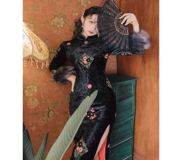 

ethnic clothing chinese traditional dress cheongsam long sleeve6074334, Red