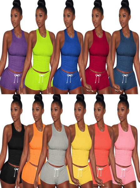 

xs3xl summer women yoga outfits two piece set plus size tracksuits solid color sportswear sleeveless vestbiker shorts jogger sui4824643, Black;gray