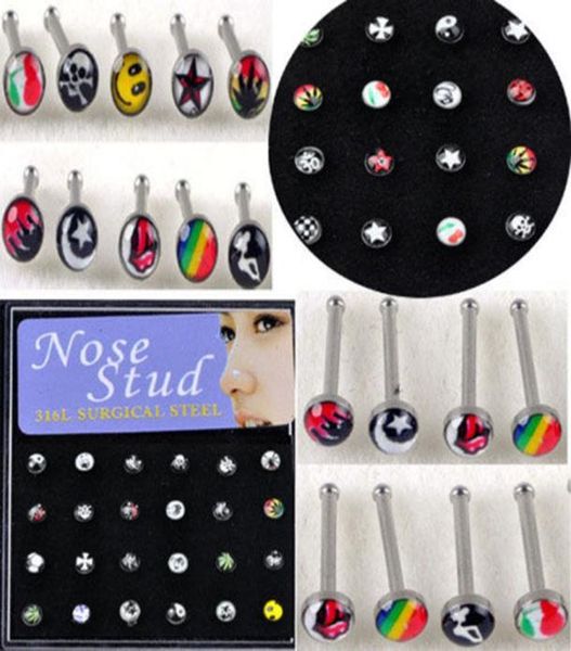 

24 stksset nose ring fashion body jewelry neus studs roestvrij chirurgisch staal neus piercing acryl stud ring voor vrouwen gift3466182, Silver