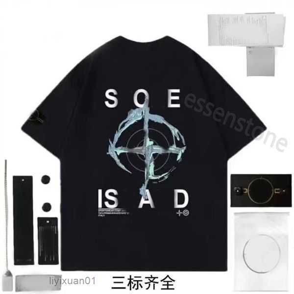 

designer stones island tshirt summer compass mens and womens breathable loose short sleeve letter print valentine street fashion campus cott, White;black