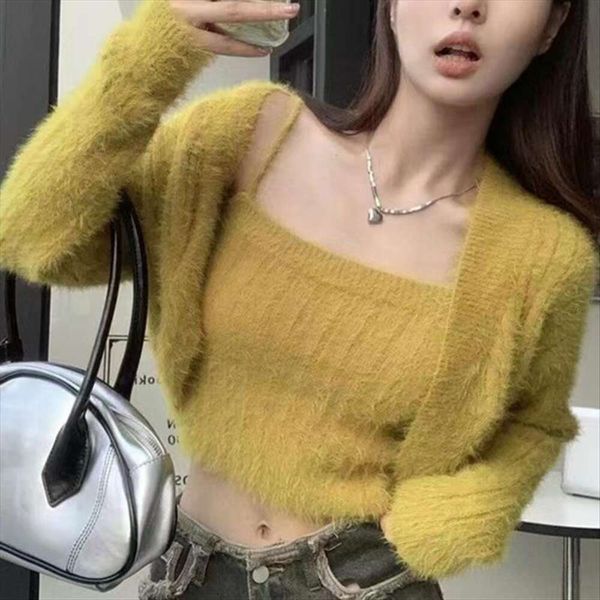 

autumn and winter style korean loose womens sweater cardigan jacket female temperament girl all matching plush vest, White;black