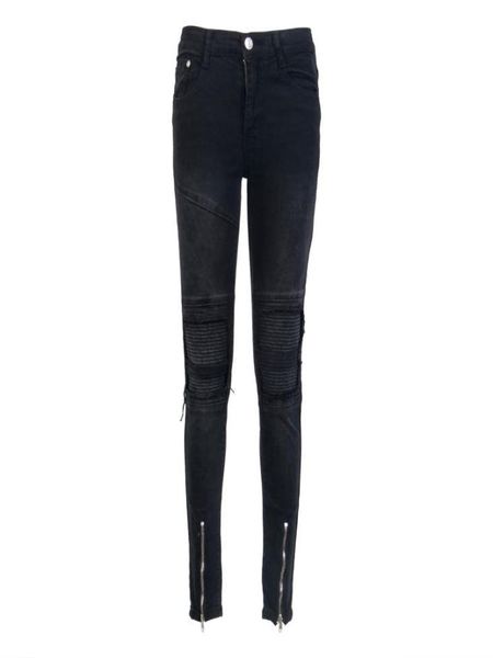 

new fashion men distressed ripped jeans black denim pants slim skinny fit trousers casula mens skinny hole zipper pencil jeans1757471, Blue