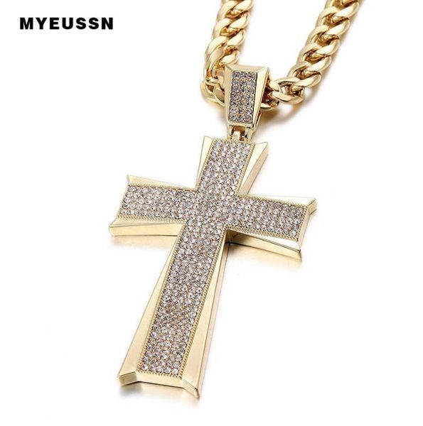 

hip hop jewelry large cross pendant iced out shining crystal fashion bling bling cross men chain necklace necklace jewelry9052269, Silver