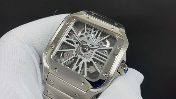 

superclone santos de cater large model manual steel mens watch whsa0028 0qqf mechanical movement uhr skeleton watches montre prx luxe with b, Slivery;golden