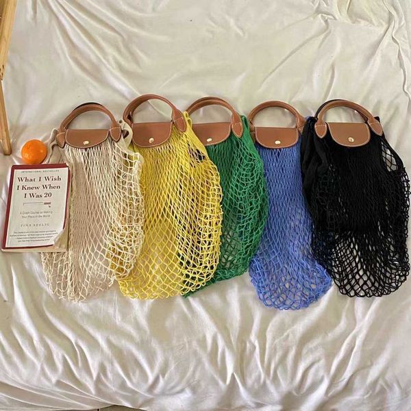 

summer fishnet shopping bags luxury hollow mesh women tote bag brand design shoulder crossbody bag female fashion woven small knit shopper p