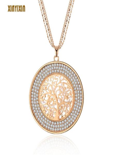 

pendant necklaces luxurious tree of life necklace for women rose gold clear crystal layered chain long fashion jewelry 2021 gift6324289, Silver
