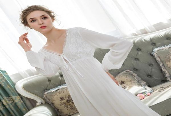 

autumn v neck lace night dress cotton comfortable nightgown sleepwear long sleeve ps size loose black midi dress lingerie5235838, Black;red