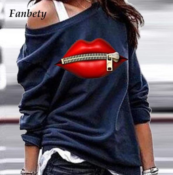 

autumn women elegant lip print blouse shirt 2020 off shoulder female pullover lady casual long sleeve blusa streetwear1825131, White