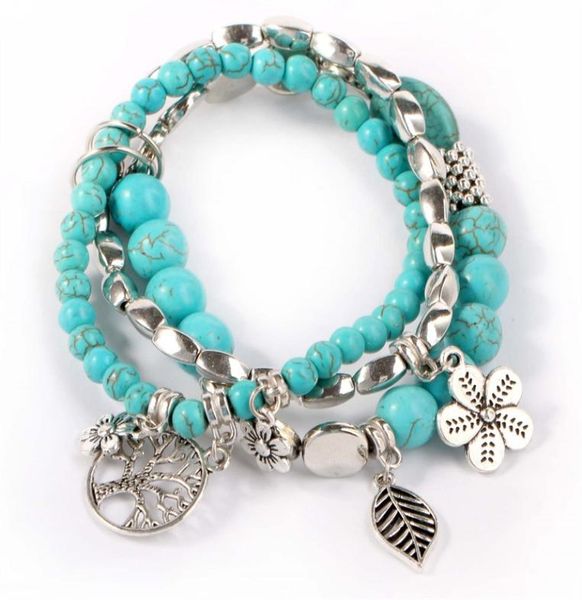 

vintage turquoises luxury bracelets for women men tree leaves hand pendant charm bracelet bangle fashion jewelry7977372, Golden;silver