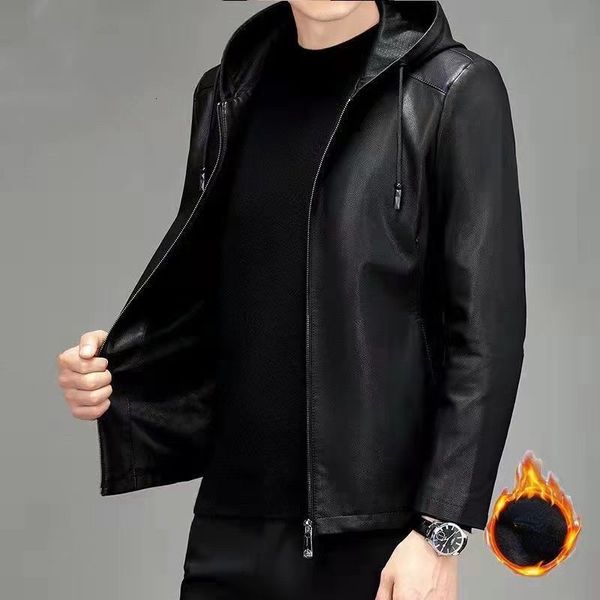 

men's leather faux 2023 fashion genuine jacket men winter thicken jackets coats windproof male jaqueta couro masculina e405 230831, Black