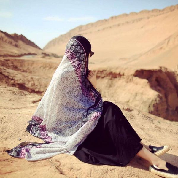 

summer desert green sea tea neckerchief card salt lake print headscarf silk scarf female sunscreen beach towel all, Blue;gray