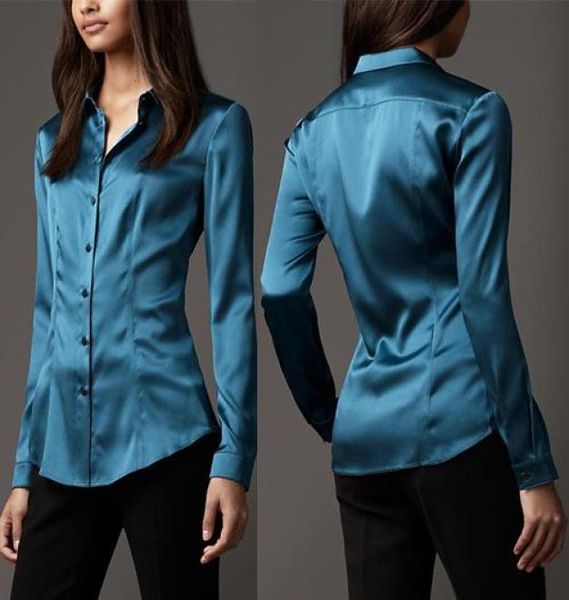 

sxxxl women fashion silk satin blouse button ladies silk blouses shirt casual office white black blue long sleeve satin 493604