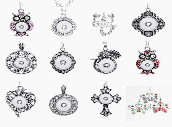 

brand new fashion rhinestone silver interchangeable diy 12mm mini noosa snap button charm pendant necklaces whole lots8060527