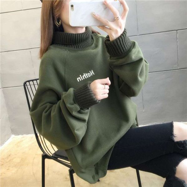 

autumn and winter sweaters clothing high collared velvet thick sweater for women, White;black