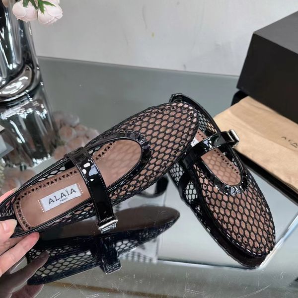 

alaia flat heel dress shoes fashion rhinestone designer shoes women lefu shoes genuine leather ankle strap mesh hollow out fashion party bra, Black