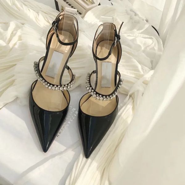 

fashion luxury designer sandals women's summer banquet dress shoes high-heeled pumps pointed toe sling back women shoe dkj, Black